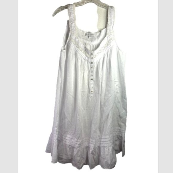 EILEEN WEST White Swiss Dot WOVEN COTTON LAWN Long Ballet Nightgown Sz Large - Picture 1 of 10